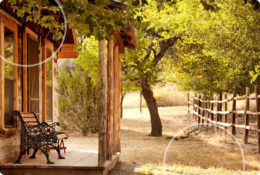 bench by cabin